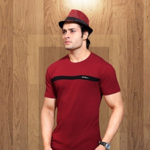 Cotton Maroon Striped T-shirt