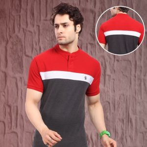 Cotton Red and Dark Grey Striped T-shirt