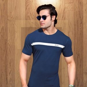 Cotton Navy Blue Striped T-shirt